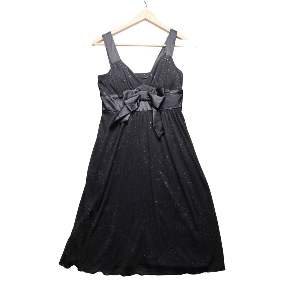 Y2K En Focus Studio Black Sparkle Dress Sleeveless Bow‎ Party Cocktail Holiday